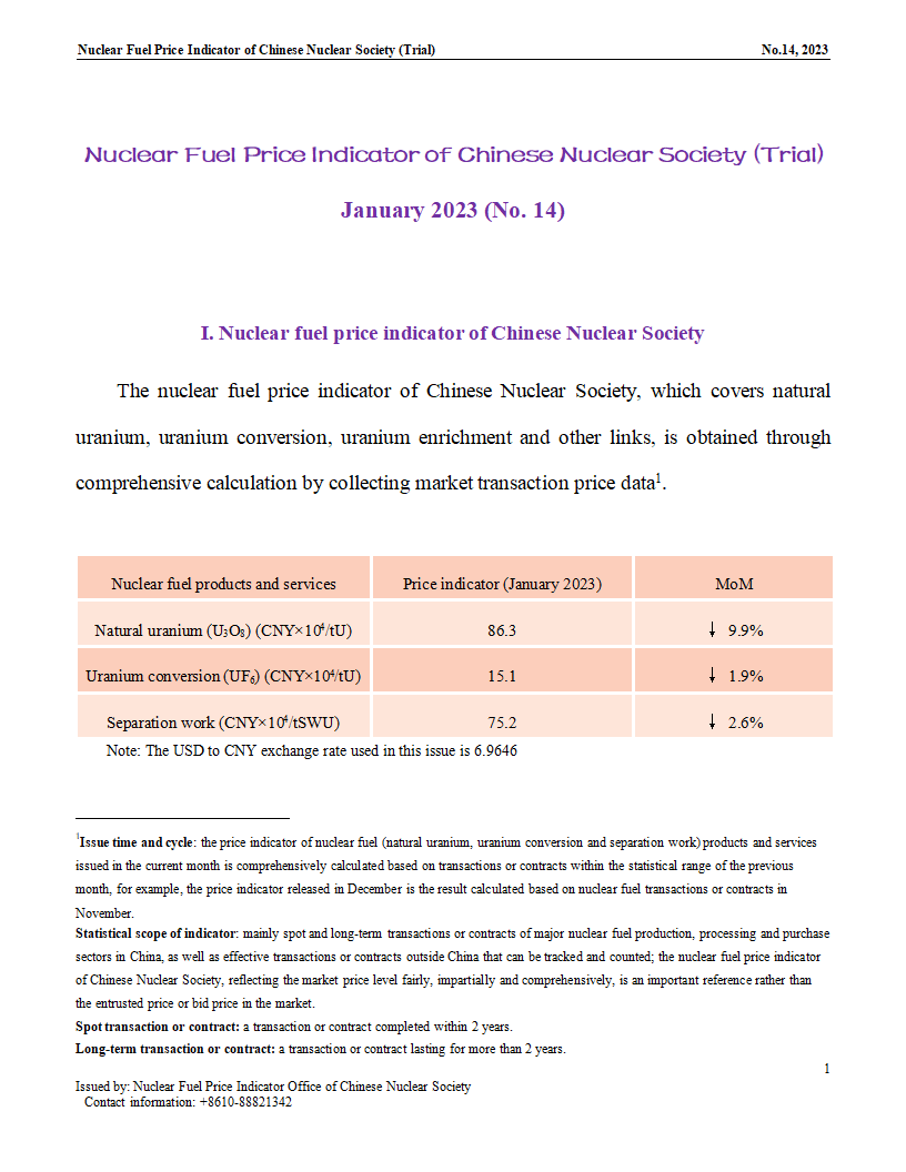 中国核学会核燃料价格指数(试运行)（2023年1月,总第14期）_EN_01.png