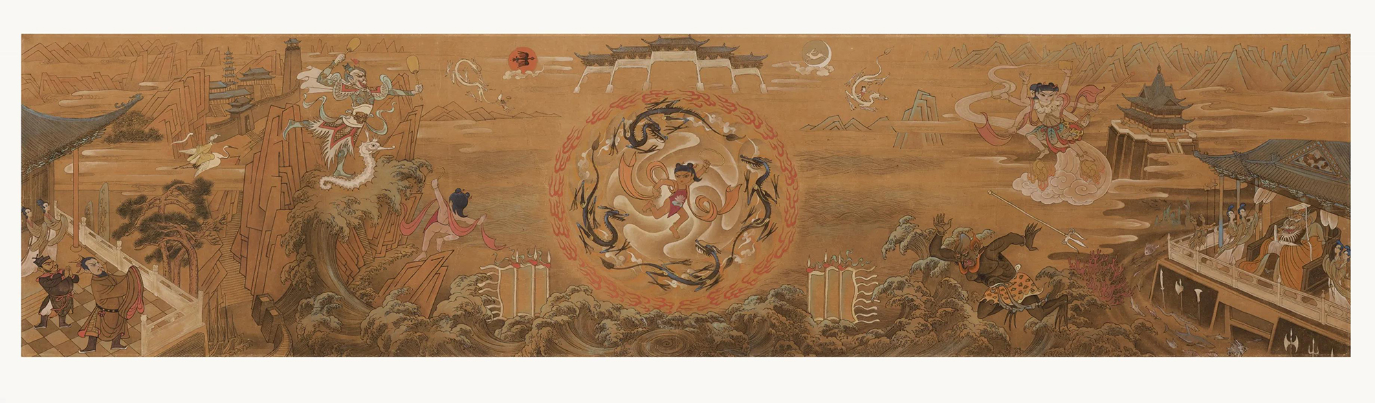 哪吒闹海壁画手卷464x33.8cm