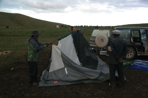 7 帐篷搭在牛粪地上,2010年8月21日,治多县扎河乡口牧委会通天河岸边